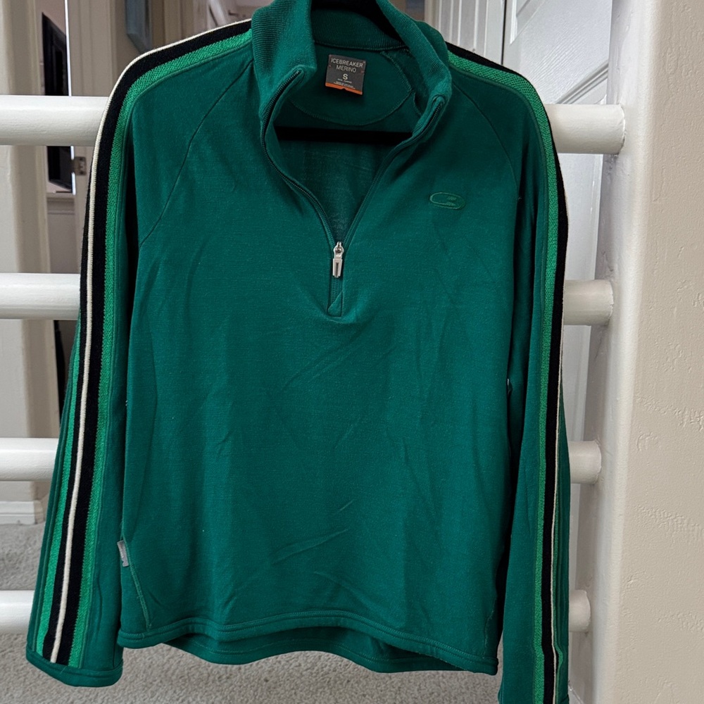 Icebreaker Forest Green Zip-Up Wool Sweater